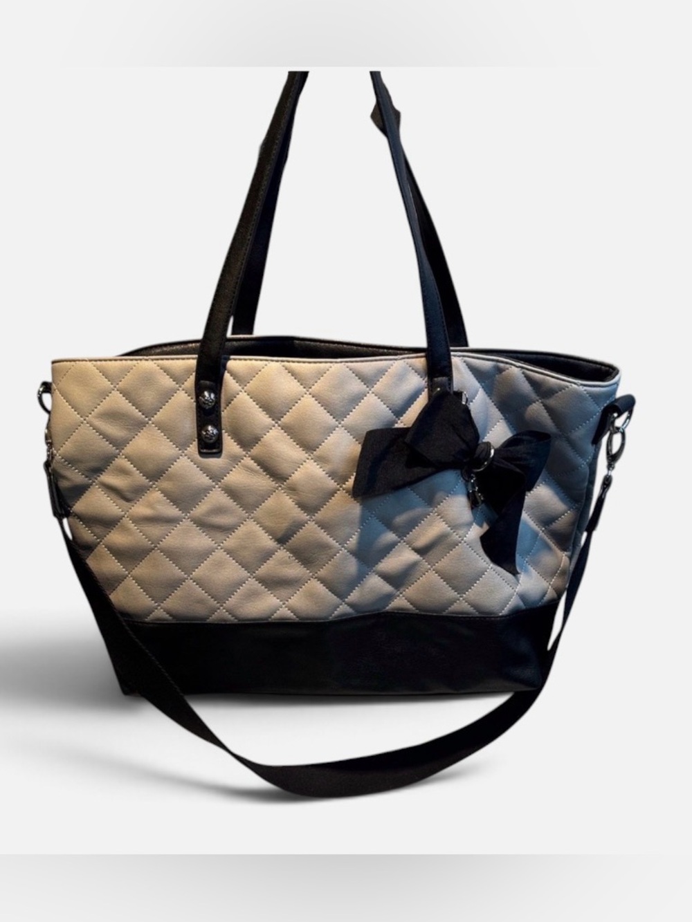 Jessica Simpson Black and Gray Quilted Tote with Bow